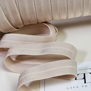 Fita de gorgorão dobrável elástica cor de pele para lingerie, fita de acabamento elástica bege por jarda, ST1077