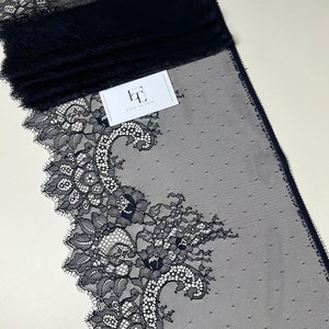Passamaneria in pizzo blu scuro/blu navy, pizzo chantilly, pizzo francese, pizzo per lingerie, tagliato su misura LMT9001