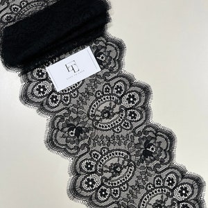 Schwarze Spitzenborte, Französische Spitze, Chantilly-Spitze, Brautspitze, Ausgebogten Spitze, Eye-Lash-Spitze, Florale Spitze, Dessous-Spitze Meterware L91281