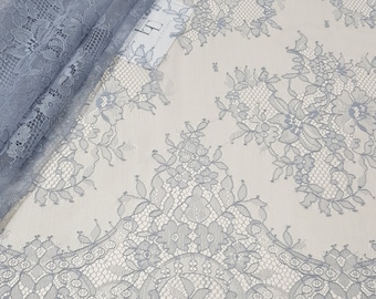 Blue/Gray lace fabric, French lace, Chantilly lace, Wedding lace, Bridal lace, Evening dress lace, Lingerie lace, fabric by the yard LK3003