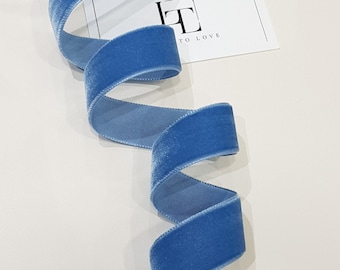 Niebieska aksamitna wstążka cięta na wymiar, wąska aksamitna wstążka, aksamitna wstążka z materiału, kokarda na prezent, aksamitna wstążka do włosów, aksamitna lamówka ST1049