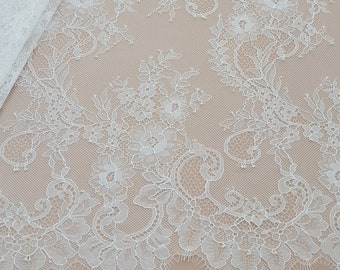 Ivory French delicate lace fabric sold by the yard, JK10100
