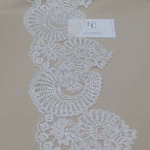 Passamaneria in pizzo avorio ricamato con paillettes, pizzo di perle, passamaneria in pizzo francese, pizzo Chantilly, pizzo da sposa, pizzo da sposa, pizzo bianco EEV2131