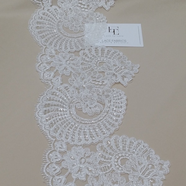 Embroidered ivory lace trimming with Sequins, Pearl lace, French lace trim Chantilly lace, Bridal lace, Wedding lace, White lace EEV2131