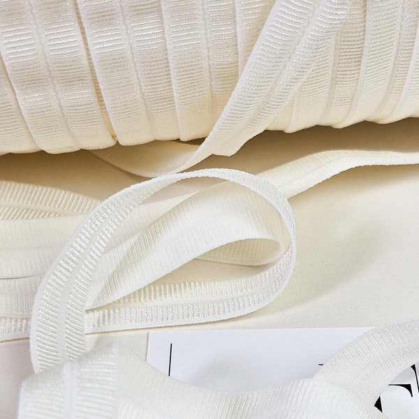 Light ivory stretch fold-over grosgrain ribbon for lingerie, white elastic decoration finishing ribbon by the yard, ST1059