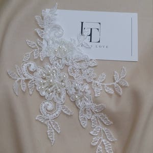 Ivoorkant appliqué, kralenkant appliqué, Franse Chantilly-kantappliqué, 3D-kant, bruidskantappliqué, M0039