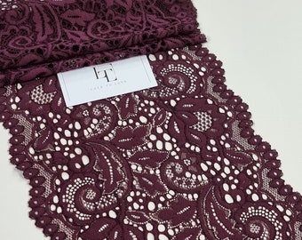 Burgundy stretch lace trim, lingerie lace, elastic lace, floral lace LL2051