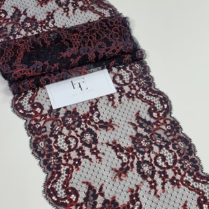Garniture en dentelle noire avec fil rouge, dentelle de Chantilly, dentelle française, lingerie Lace LJ41301