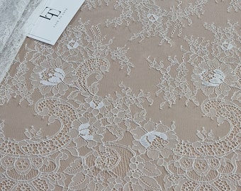 Ivory delicate French lace fabric Chantilly lace fabric by the yard LK6008