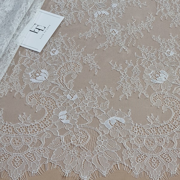 Ivory delicate French lace fabric Chantilly lace fabric by the yard LK6008