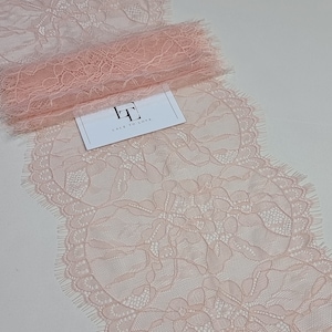 Pizzo rosa salmone, pizzo francese, pizzo chantilly, pizzo smerlato, pizzo ciglia, pizzo lingerie floreale BJL9005