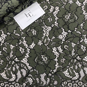 Grüne Spitze mit schwarzem Garn Meterware, Alencon Spitze, Abendkleid Spitze L54519