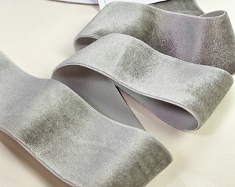 Grey with green tint elastic stretch velvet ribbon by the yard, velvet fabric ribbon, gift bow, hair ribbon velvet, velvet trim HDS006_1