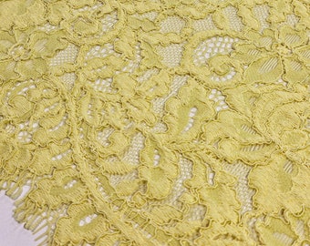 Tejido de encaje español floral amarillo cortado a medida, encaje de alencón, encaje cardigan de verano, L880081