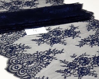 Blue lace trim, French Lace, Chantilly Lace, Bridal lace, Wedding Lace, Scalloped lace, Eyelash lace Floral Lace Lingerie Lace yard LL6991