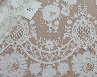 Tecido de renda francesa cor marfim, renda Chantilly vendida por metro, LL59641