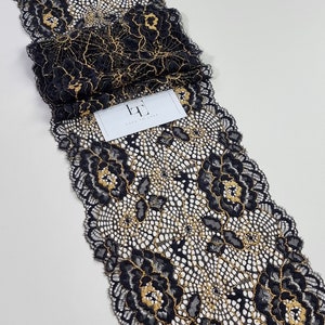 Schwarz mit goldenem Spitzenbesatz Meterware, Makramee-Spitze, Alencon-Spitze, Dessous-Spitze LJ82001