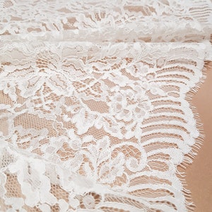 Tessuto di pizzo bianco tagliato su misura, pizzo francese, pizzo ricamato, pizzo da sposa, pizzo avorio, pizzo velo, pizzo lingerie, pizzo Chantilly, LL89604