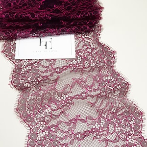 Pizzo marrone con filato rosa brillante, pizzo francese, pizzo chantilly, pizzo da sposa, pizzo smerlato, pizzo ciglia, pizzo lingerie L7884