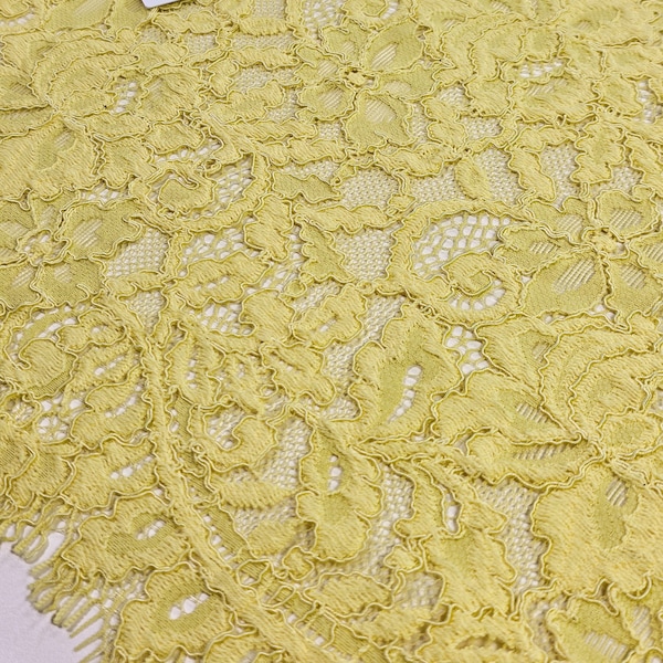 Tissu dentelle espagnole à fleurs jaune par mètre, dentelle d'Alençon, dentelle de cardigan d'été, L880081