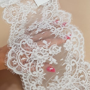 Renda Chantilly branca neve com cordão, renda francesa, renda de casamento, WDL6011