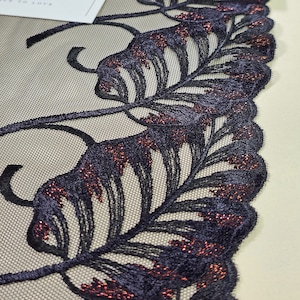Bordure en dentelle noire, bordure en dentelle brodée brillante, vendu par mètre, LL3501
