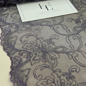 Preto com acabamento em renda cinza, acabamento em renda Chantilly francesa, decoração estreita em renda preta, fita de renda de armarinho, vendido por metro, LL1091