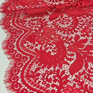 Tela de encaje rojo cortada a medida, encaje francés, encaje de boda bordado, encaje nupcial, encaje de vestido de noche, encaje de lencería encaje Alencon L77728