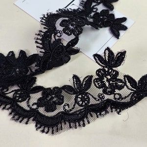 Bordure en dentelle noire, fine bordure en dentelle brodée, vendu par mètre, LL6761