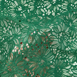 Groene kantstof met bloemenpatroon op maat gesneden, Alencon Lace, kant avondjurk J77912