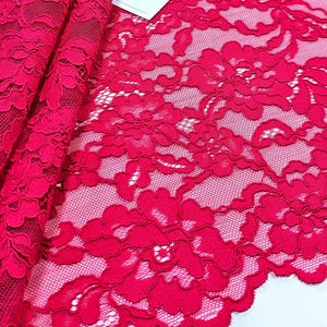 Tela de encaje rosa oscuro, encaje español Alencon rosa intenso, cortado a medida, L71026