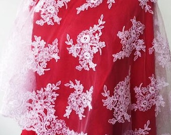 Ivory lace fabric by the yard, French Lace, Embroidered lace, Wedding Lace, Bridal lace, White Lace, Veil lace, Lingerie Lace KSBY6037C