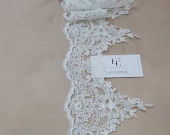 Ivory Lace Trimming, French Lace Trim, Alencon Lace, Bridal Wedding Dress Trim, White Lace Trim, Embroidered Mantilla Veil Lace yard EEV2135