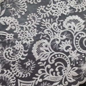 VERKOOP Ivoorkant, geborduurd kant, Frans kant, bruiloftkant, bruidskant, wit kant, sluierkant, lingeriekant, Alencon Lace EVS009B