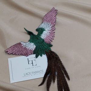 Applicazione di uccelli ricamati, uccelli ricamati, applicazioni di pizzo Chantilly francese, applicazioni di pizzo da sposa 3D, M0031
