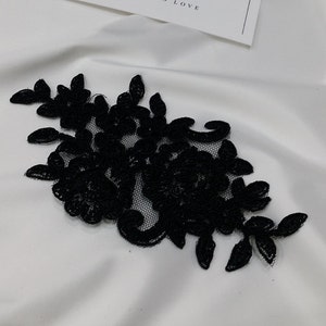Spitzen Applikation, schwarze Spitze, französische Chantilly Spitze Applikation, 3D Spitze, Braut Applikation, Applikation, M0020