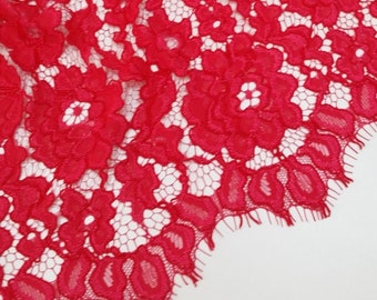 Tissu en dentelle pour cils festonné rouge rosé, vendu par mètre, J50051