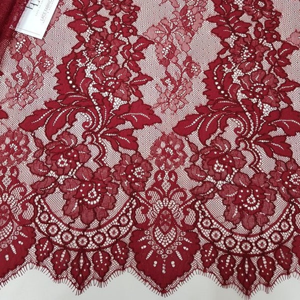 Dentelle bordeaux, dentelle de France, dentelle de broderie, dentelle rouge, dentelle de mariage, dentelle de robe de soirée, dentelle de lingerie, dentelle d'Alençon L55953