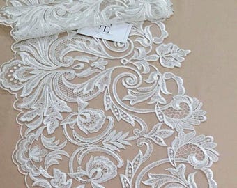 Ivory Lace Trimming by the yard, French Lace, Alencon Lace, Bridal Gown lace, Wedding Lace, White Lace, Veil lace, Garter lace EEV2104