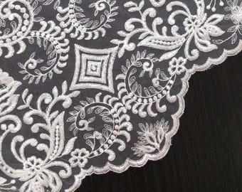 SALE Ivory lace fabric, Embroidered lace, French Lace, Wedding Lace, Bridal lace, White Lace, Veil lace, Lingerie Lace, Alencon Lace EVS009B