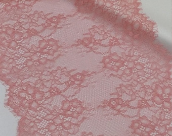 Pink lace trim, Salmon pink Chantilly Lace, French Lace, Wedding Lace, Scalloped lace, Eyelash lace, Floral Lace, by the yard L1771