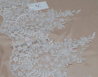 Ivory Lace Trimming, French Lace, Alencon Lace, tablecloth, Bridal Gown lace, Wedding Lace, White Lace, Veil lace, Garter lace EEV2127