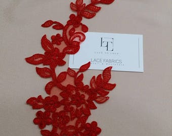 Red applique, French Chantilly lace applique, 3D bridal lace applique, M0070