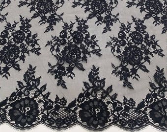 Black lace fabric French lace Chantilly lace Wedding lace | Etsy