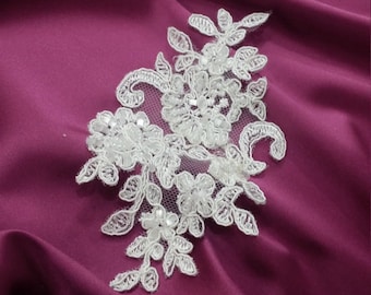 Ivory Lace applique, Beaded lace applique, French Chantilly lace applique, 3D lace, bridal lace applique M0015