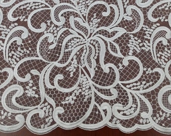 Ivory lace fabric, Embroidered lace, French Lace, Wedding Lace, Bridal lace, White Lace, Veil lace, Lingerie Lace, Alencon Lace EVS044C