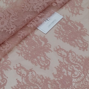 Tessuto di pizzo rosa antico, pizzo francese, pizzo Chantilly, pizzo da sposa, pizzo da sposa, pizzo da amare, pizzo floreale smerlato, pizzo per lingerie, yard LL50401