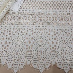 Tecido de renda geométrica marfim, renda francesa, renda Alençon, renda para vestido de noiva, renda para casamento, renda para liga, renda para vestido de noite, renda para lingerie LL67601