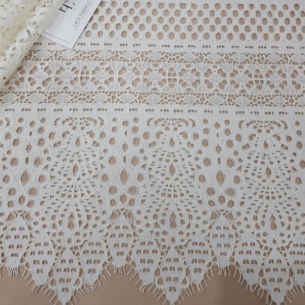 Ivory geometric lace fabric, French Lace, Alencon Lace, Bridal gown lace Wedding Lace Garter lace Evening dress lace Lingerie Lace LL67601