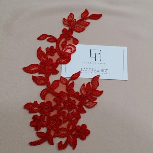 Red applique, French Chantilly lace applique, 3D bridal lace applique, M0070